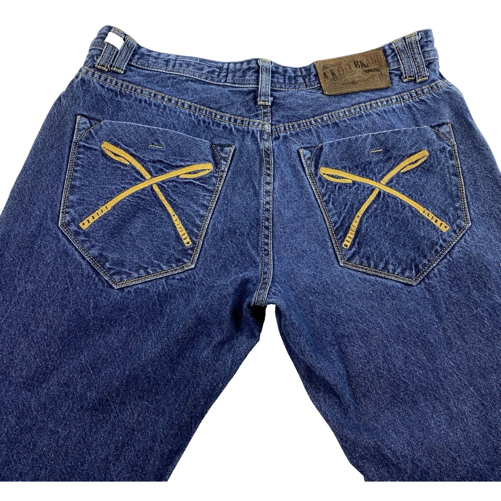 Akoo Brand Retro Y2K Mens Size 34"x32" Dark Wash Straight Cut Denim Jeans Grunge - Picture 2 of 8
